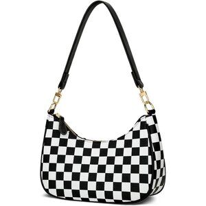 Women's  Black&White Leather Cute Gold Chain Strap Underarm Hobo Purses